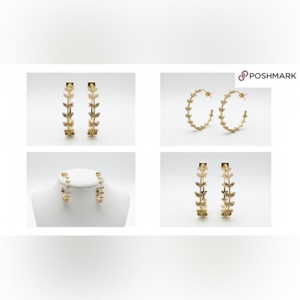 ✨Gold plated leaf 🍂 design hoop earrings for pierced ears. ✨